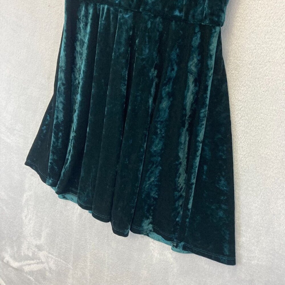 SANGRIA Green Velvet Mini Dress Women's Size 6 Lace Illusion Yoke Witchy - Picture 6 of 16